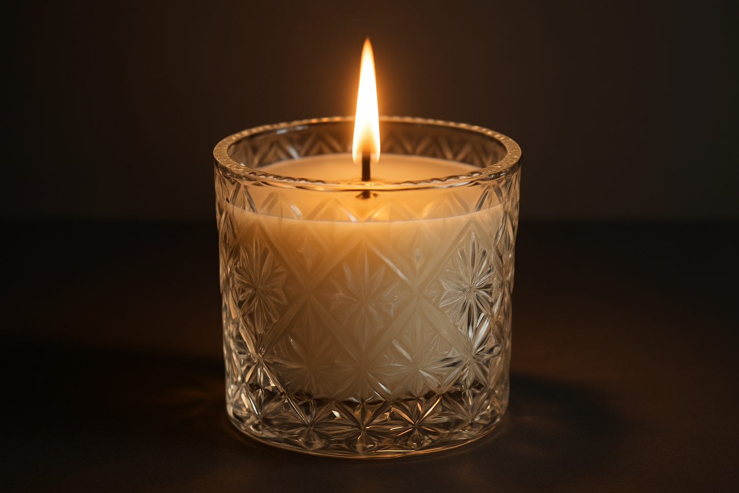 container candle in elegant glassware