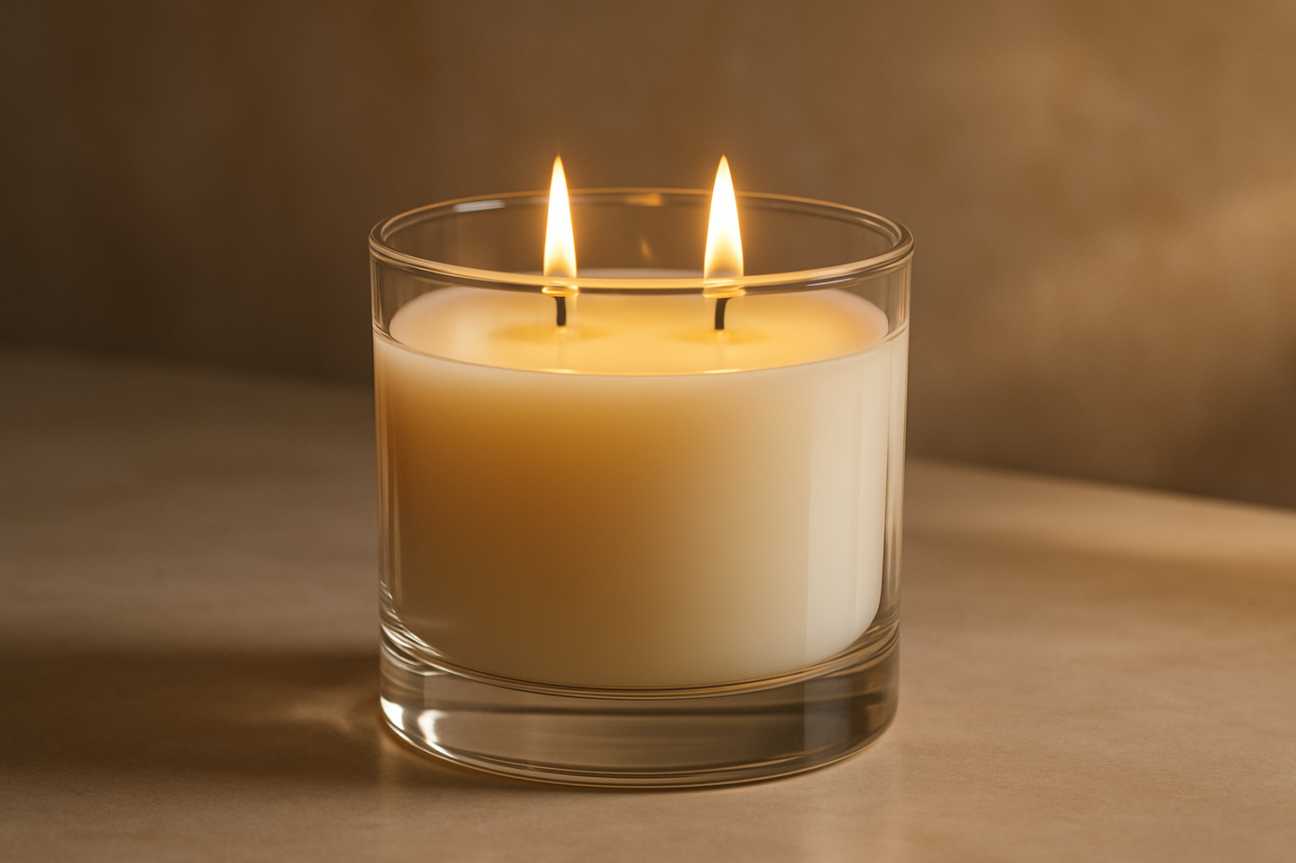 two wick container candle in elegant glassware